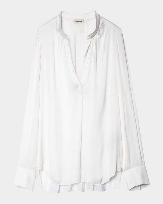 Tink V-Neck Satin Long-Sleeve Blous